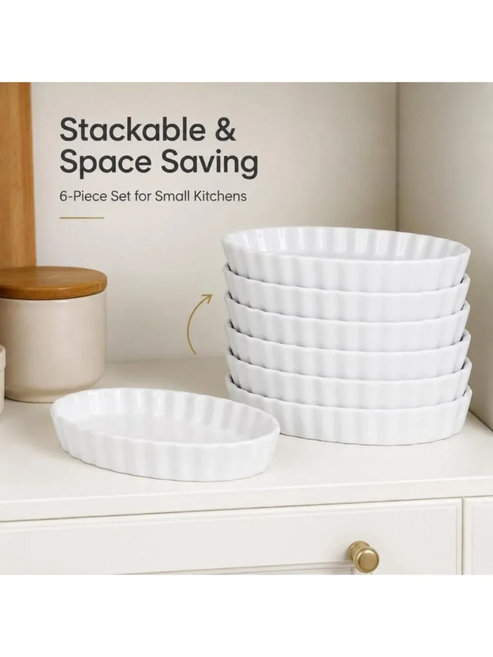 Set of 6 Oven Safe Ceramic Ramekins - 4 Oz White Dishes for Creme Brulee